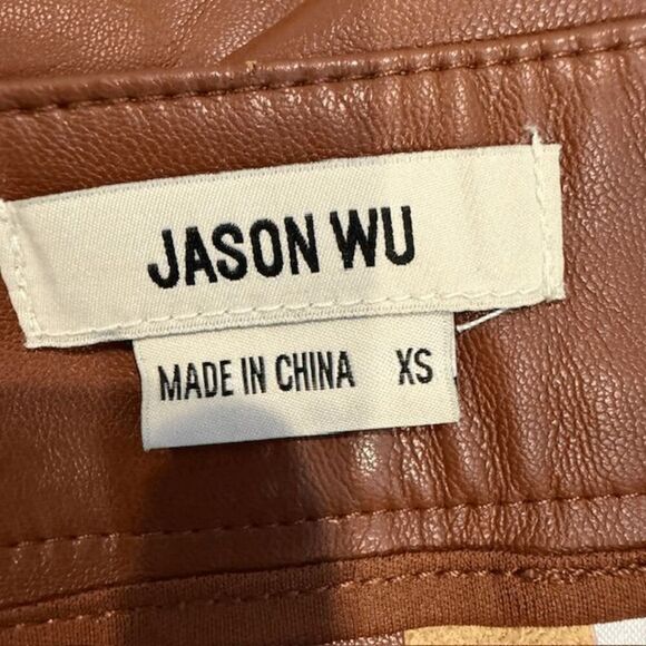 Jason Wu Faux Leather Pencil Skirt Cognac Brown Offset front slit Size XS - Picture 5 of 10